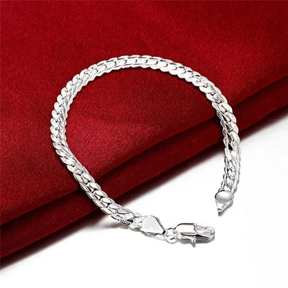 925 Sterling Silver Full Side Chain Necklace & Bracelet Set - 2-Piece Fashion Jewelry for Men & Women, Perfect Wedding Gift
