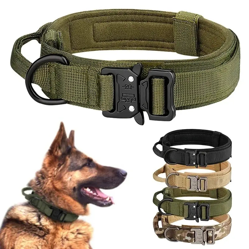 Outdoor Tactical Nylon Dog Collar with Metal Buckle – Breathable Training Collar for Medium & Large Dogs