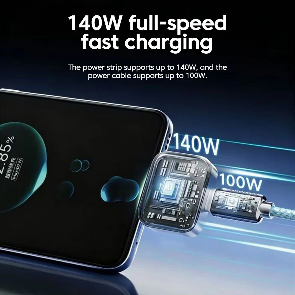 140W Smart Fast Charging Adapter - Auto-Disconnect USB-C Charger with Intelligent Charging Protection for Type-C Devices