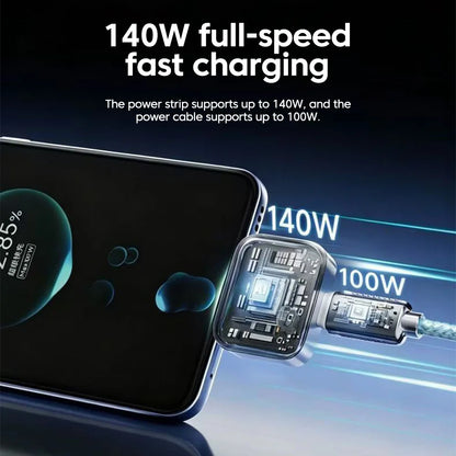 140W Smart Fast Charging Adapter - Auto-Disconnect USB-C Charger with Intelligent Charging Protection for Type-C Devices