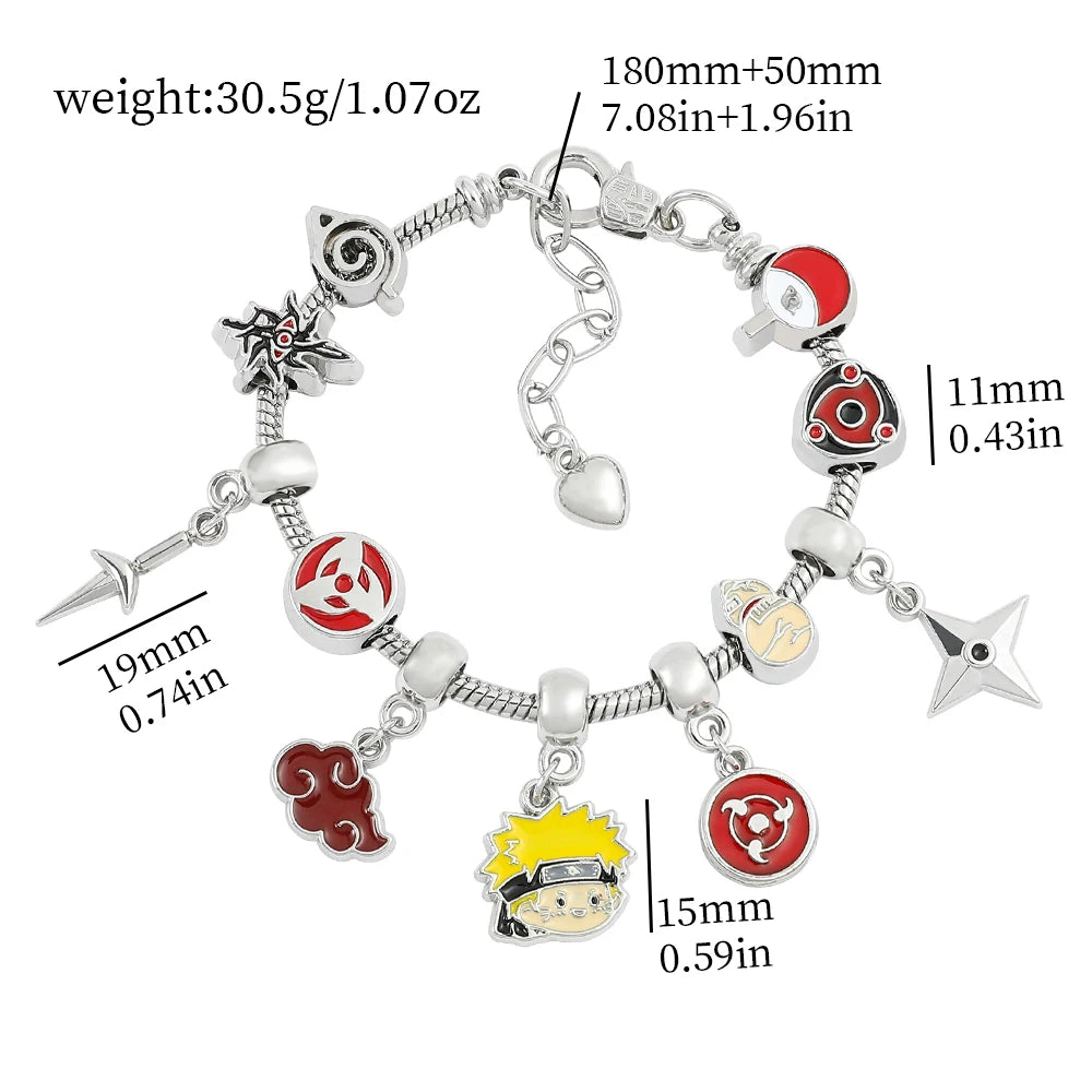 Naruto Anime Charm Bracelet with Figure Pendant & Beads – Akatsuki Cosplay Jewelry Bangle