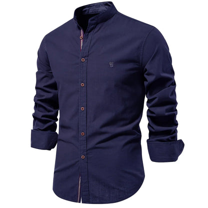 AIOPESON Men's 100% Cotton Shirt - Solid Color Long Sleeve Casual Shirt for Spring