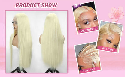 40-42 Inch 613 Blonde HD Lace Front Wig – 13x6 Straight Human Hair, 250% Density Brazilian Wig for Women
