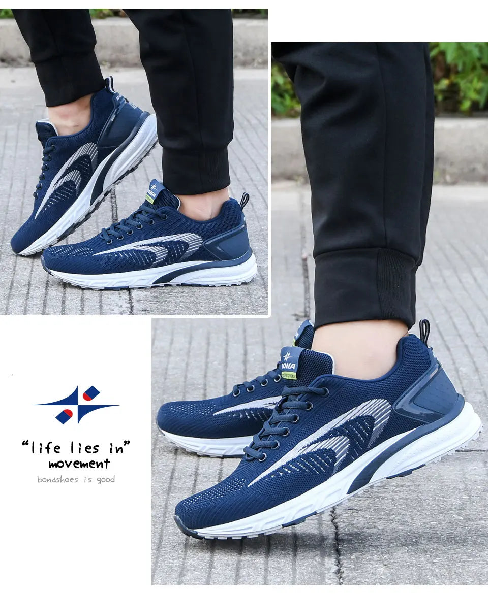BONA Men's Outdoor Walking Sneakers — Lace-Up Athletic & Running Shoes, Comfortable Popular Style