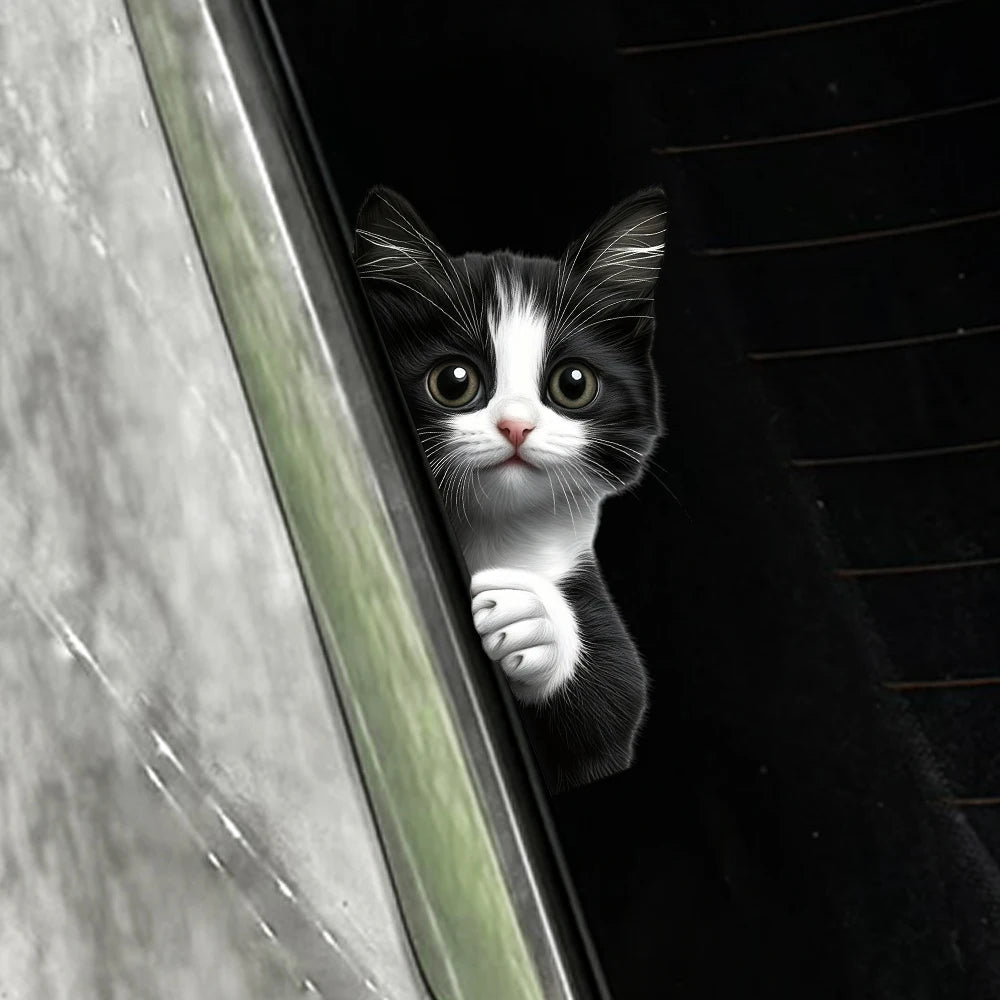 Peeking Cat Car Stickers - Waterproof Cartoon Vinyl Decals for Windows, Motorcycles & Vehicles