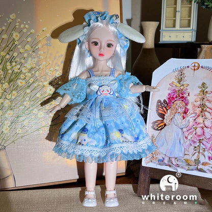 30cm 1/6 BJD Ball Jointed Doll – Starry Gray Eyes with Lolita Fashion Dress, DIY Toy Gift for Girls