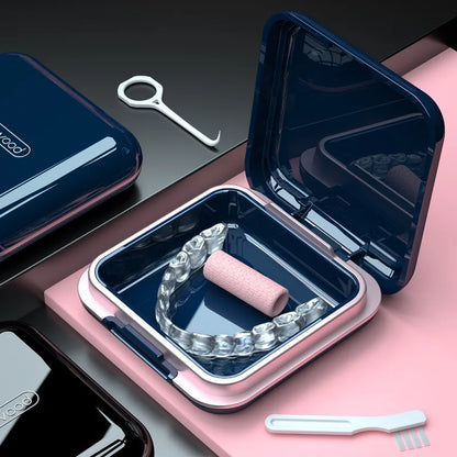 Orthodontic Retainer Storage Box – Portable Teeth Denture Cleaner & Soaking Case for Braces