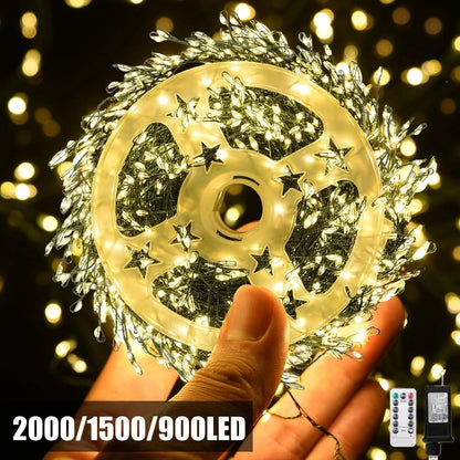 Outdoor Remote Control Copper Wire Lights — Starry Sky & Flower Wreath Decorative String Lights for Christmas & Holidays