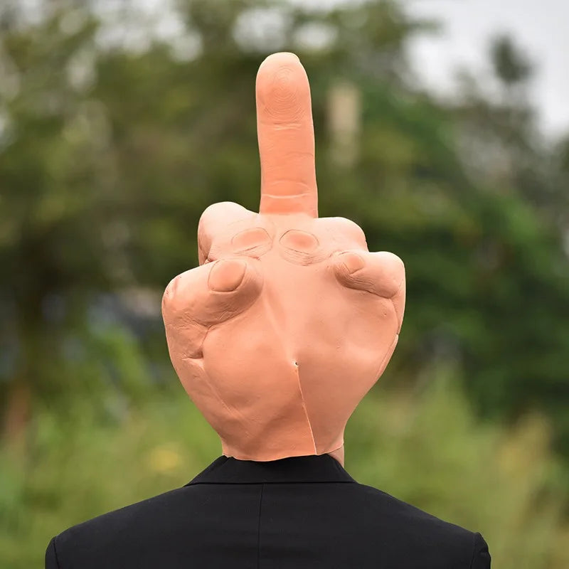Middle Finger Latex Mask - Funny Halloween Prank Headgear for Bar Performances and Party Props