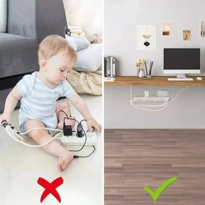 Under-Desk Cable Management Tray – Power Strip & Wire Organizer Rack for Office and Living Room