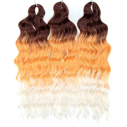 FASHION IDOL 24" Deep Wave Crochet Hair - 3-Piece Synthetic Water Wave Braiding Extensions, Ombre Rainbow Twist Hair