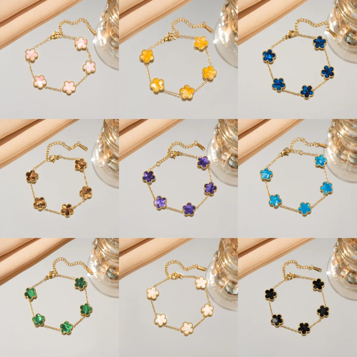 Adjustable Stainless Steel Flower Bracelet - Classic Luxury Women's Fashion Jewelry Gift