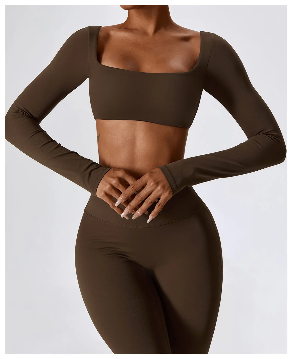 2PCS Seamless Women’s Yoga Set – Long Sleeve Crop Top & Leggings Workout Outfit, Athletic Gym Sportswear