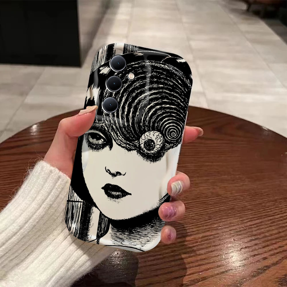 Junji Ito Horror Comics 3D Wave Phone Case for Samsung Galaxy A73 / A72 / A71 / A55 / A54 / A53 / A35 / A34 / A33 / A25 / A24 / A23 / A15 / A14 / A13 / A05 / A04 / A03 – Shockproof 4G/5G Protective Cover Anime Design