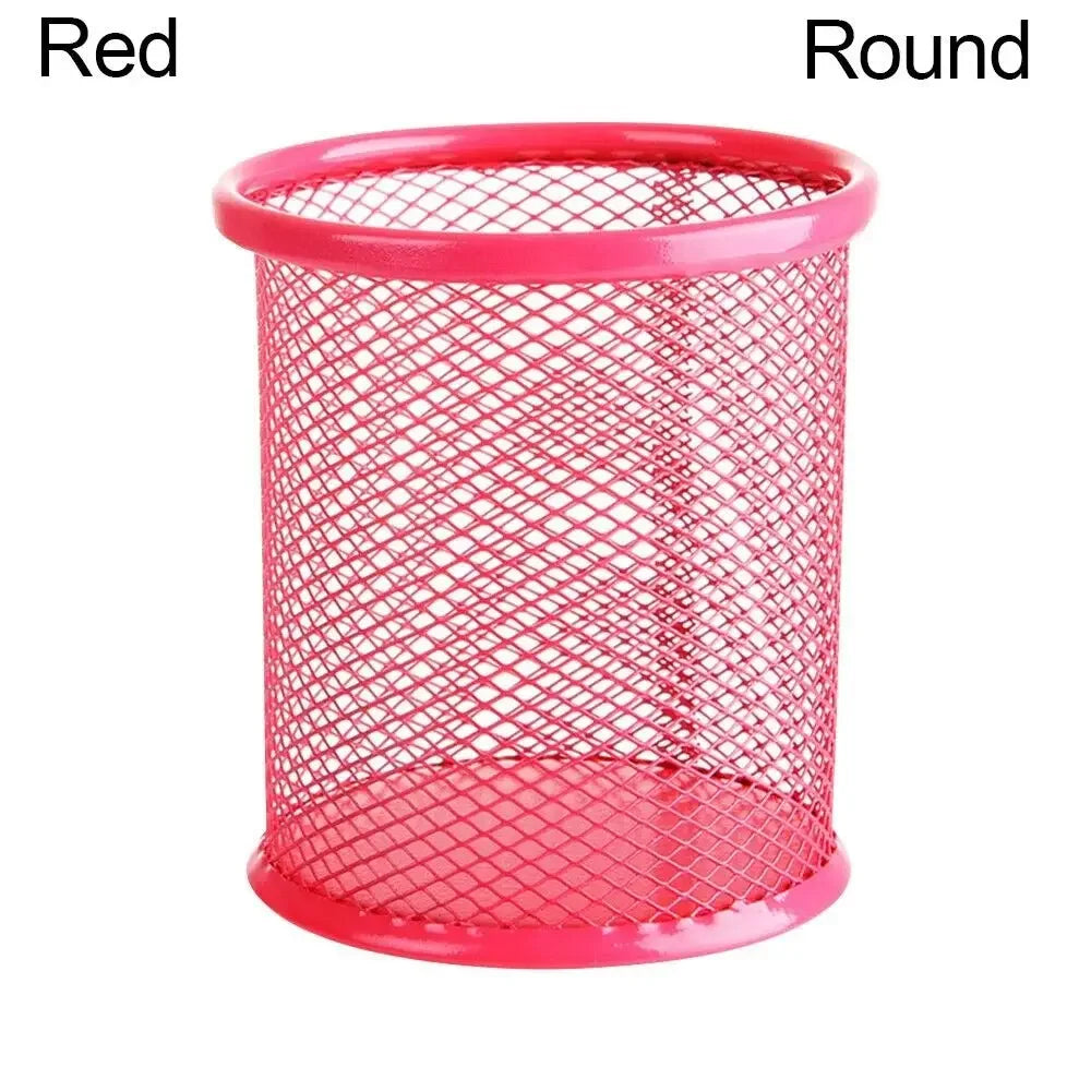 Multifunction Mesh Pen Holder - Round or Square Desk Organizer for Pens, Pencils & Stationery