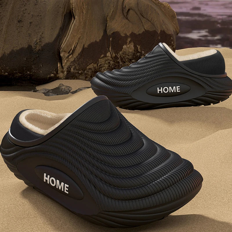Warm Plush EVA Slippers for Men & Women – Waterproof Non-Slip Winter Platform Indoor/Outdoor Furry Home Slippers Casual Comfort Shoes