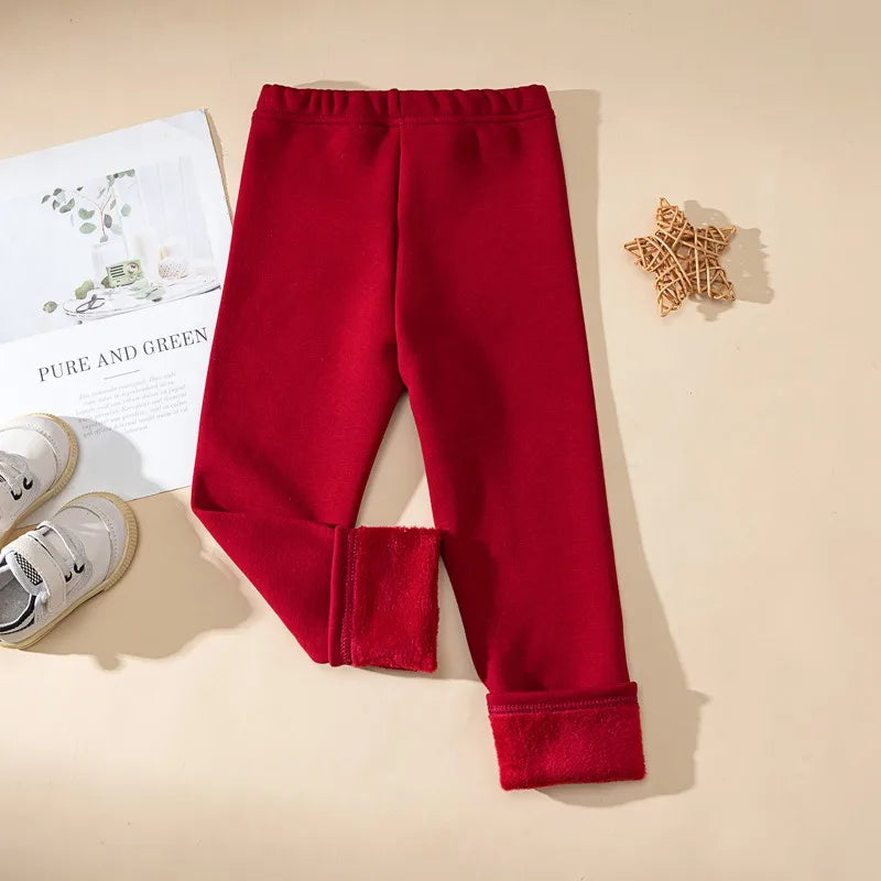 Winter Girls’ Fleece-Lined Thickened Trousers – Slim-Fit, Elastic Candy-Colored Pants to Keep Your Princess Cozy