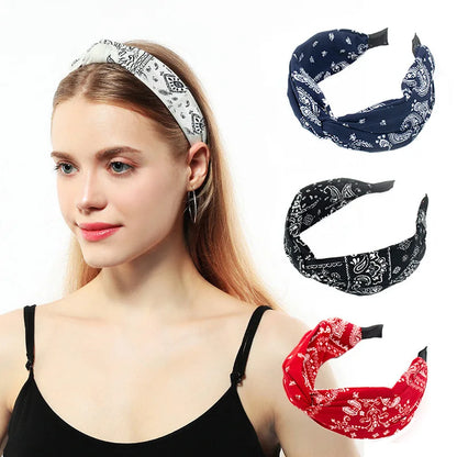 Fashion Cotton Cashew Flower Headband — Soft Wide Bow Hair Hoop for Women Casual Ethnic Hair Accessories