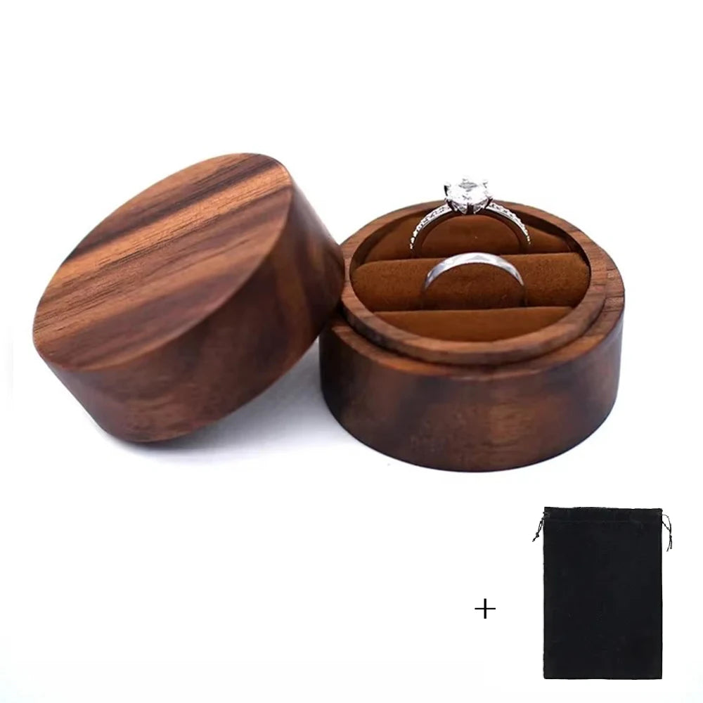 Custom Logo Wooden Ring Box – Engraved Walnut Wood Wedding & Engagement Box with Name & Date