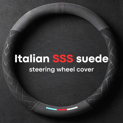 Universal Cowhide Suede Steering Wheel Cover — Breathable 37-38cm Car Accessory Wrap