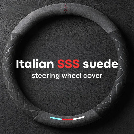 Universal Cowhide Suede Steering Wheel Cover — Breathable 37-38cm Car Accessory Wrap
