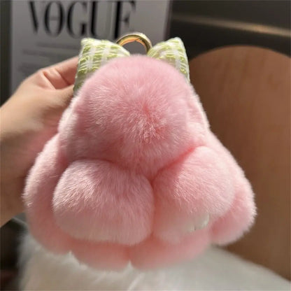 Hair Bow Rabbit Fur Keychain – Cute Fluffy Bunny Plush Bag Charm & Couple Pendant