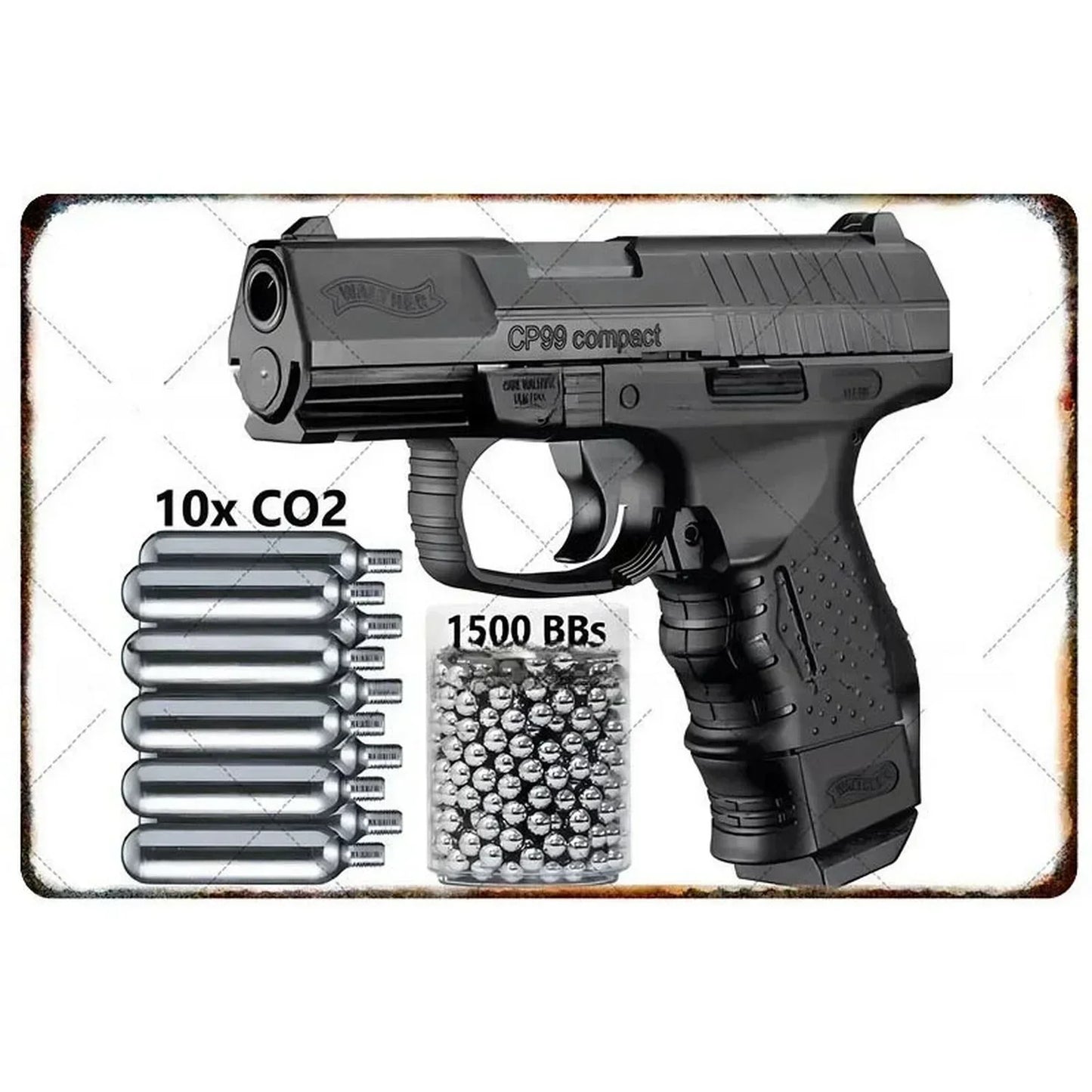 Pistol Metal Wall Sign - Military Style Decoration for Man Cave Home Cafe Bar Garden