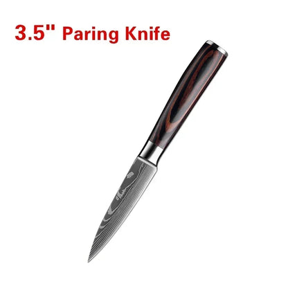 Laser Damascus Kitchen Knife Set – Cleaver, Meat, Fruit, Bread, Boning Knife and Chicken Scissors for Barbecue and Home Cooking