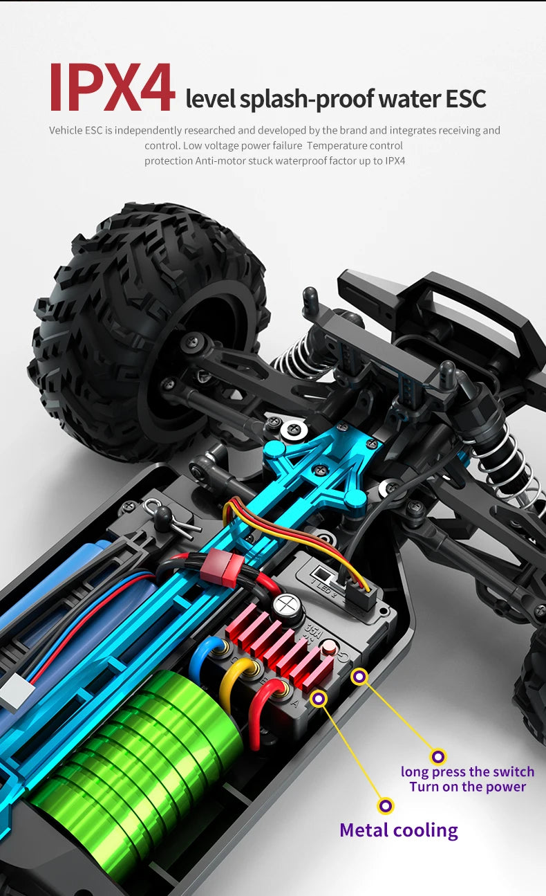 ZWN 1:16 4WD RC Monster Truck – 70KM/H High-Speed Drift Remote Control Car with LED for Kids, vs Wltoys 144001