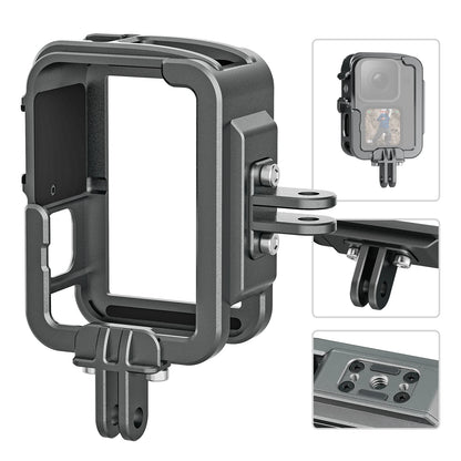 TELESIN Aluminum Alloy Cage for GoPro Hero 12/11/10/9 – Vlog Frame Case with Cold Shoe Mount & Protective Housing