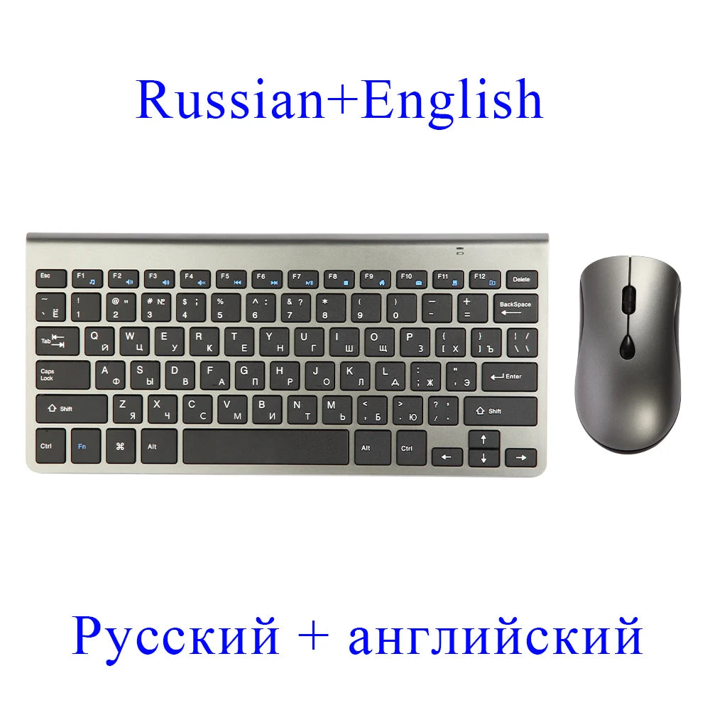 2.4G Wireless Mini Keyboard and Mouse Set – USB Portable Combo with Russian/Korean/Hebrew Layout for PC & Laptop