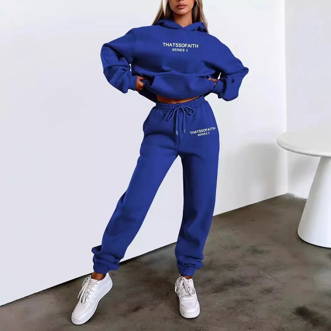 2025 Autumn & Winter Women's Two-Piece Set — Hooded Sweatshirt and Pants, Printed Outdoor Pullover Sportswear