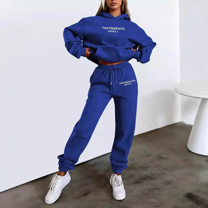 2025 Autumn & Winter Women's Two-Piece Set — Hooded Sweatshirt and Pants, Printed Outdoor Pullover Sportswear