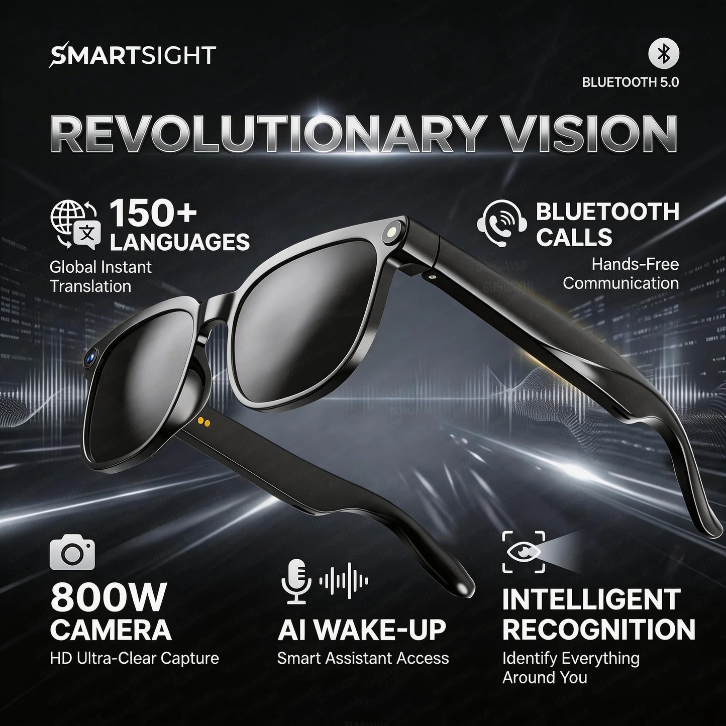 2026 Smart AI Glasses - 4K HD Camera with 8MP Video Recording, ChatGPT Support, 150+ Language Translation, WiFi & Bluetooth Audio