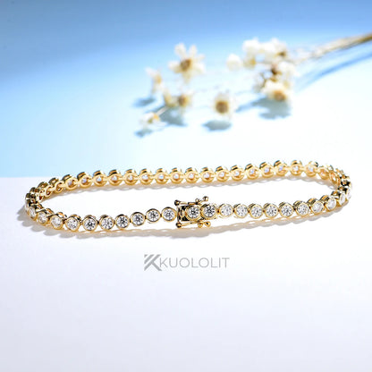 Kuololit Bezel Set Moissanite Tennis Bracelet – Solid 14K/10K/925 Silver, Round D VVS1 for Women, Engagement & Christmas Jewelry