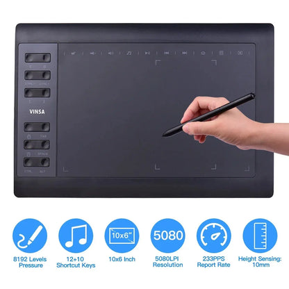 10x6 Inch Professional Graphics Drawing Tablet – 12 Express Keys for Windows & Mac, Digital Painting & Design Tool