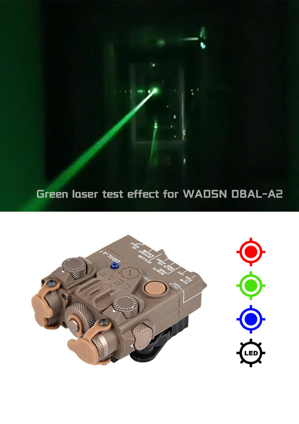 DBAL A2 Tactical Aiming Device – M300/M600 Flashlight, Red/Blue/Green Optics, 20mm Rail Mount Airsoft Accessory