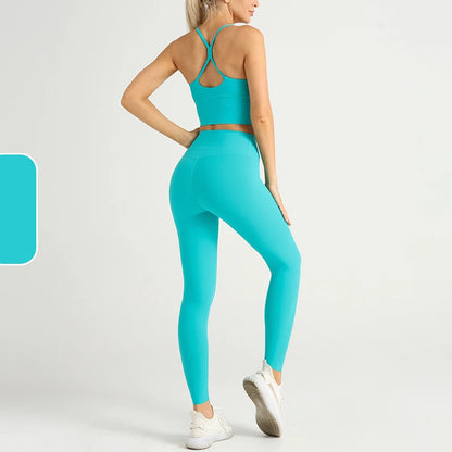 2-Piece Women’s Yoga Tracksuit – Athletic Pilates Fitness Set with Push-Up Sports Bra & Leggings for Gym Workout