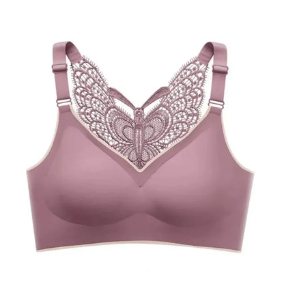 Padded Seamless Butterfly Lace Sports Bra – Push Up Shockproof Women’s Bralette, Comfortable Beautiful Back Support Tank Top Underwear