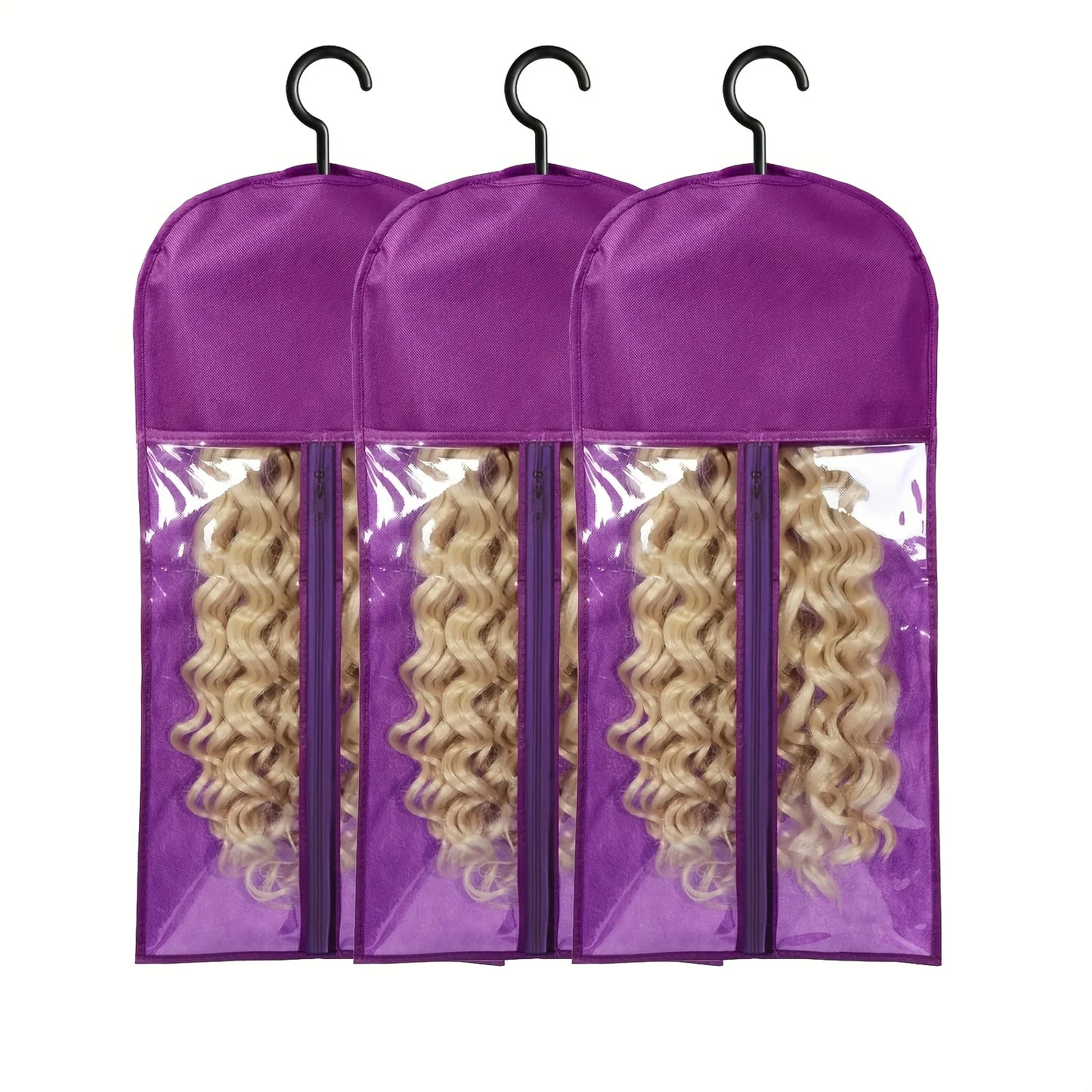 Premium Wig Storage Bags - Transparent Hanging Organizer with Metal Hangers for Wigs & Hair Extensions