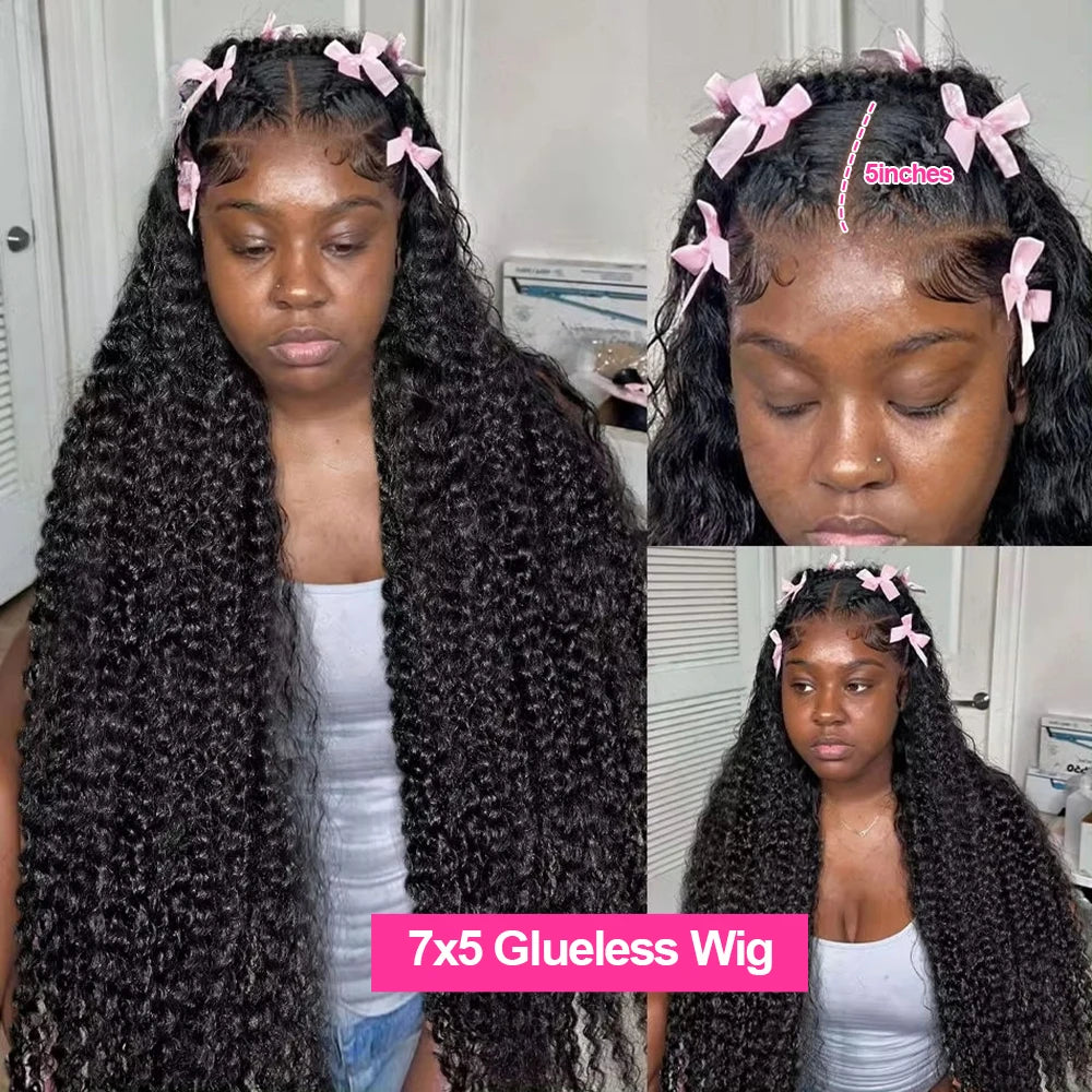 30-40 Inch Curly 13x4 Glueless Human Hair Wig – Brazilian Loose Deep Wave Black Wig, Ready-to-Wear Clearance Sale