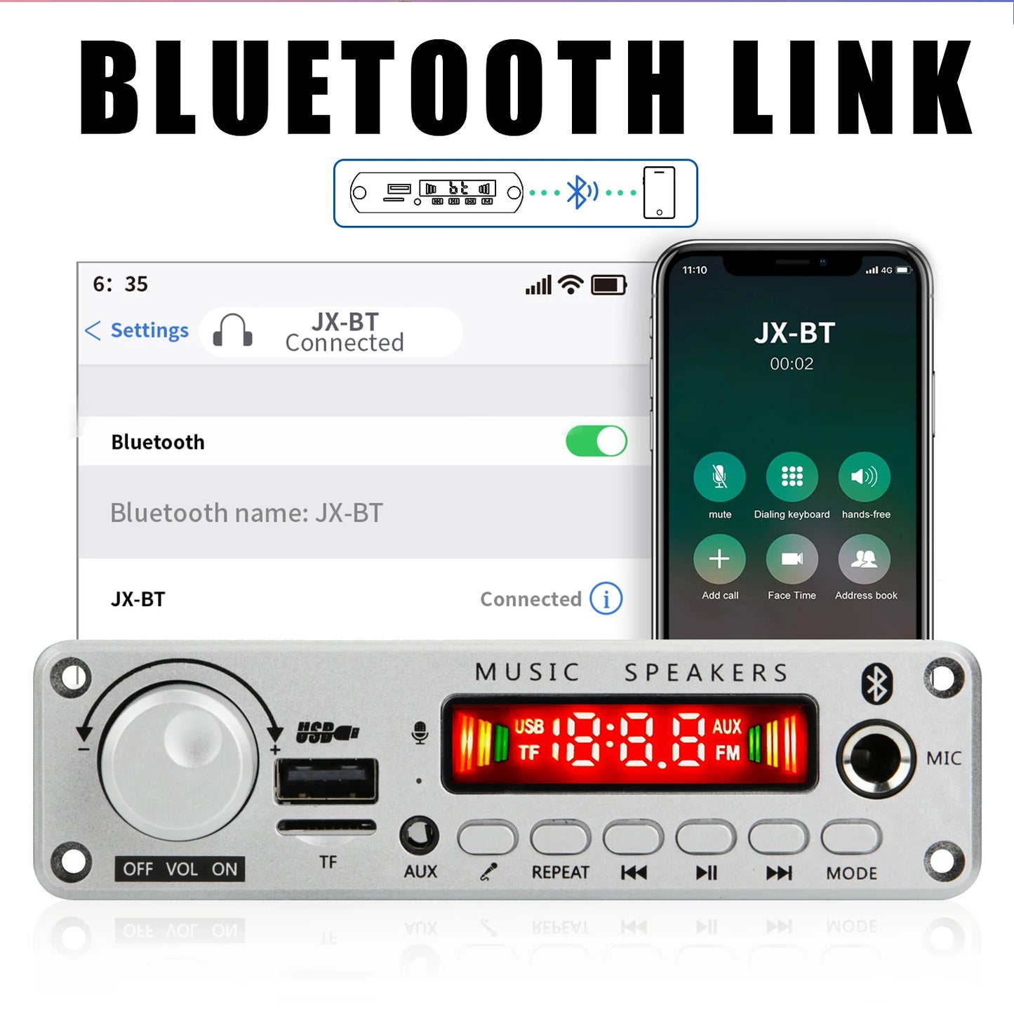 200W Bluetooth Amplifier Board - DIY MP3 WAV Decoder with USB, TF Card, FM Radio & Microphone, DC 12V