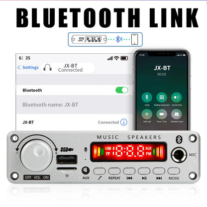 200W Bluetooth Amplifier Board - DIY MP3 WAV Decoder with USB, TF Card, FM Radio & Microphone, DC 12V