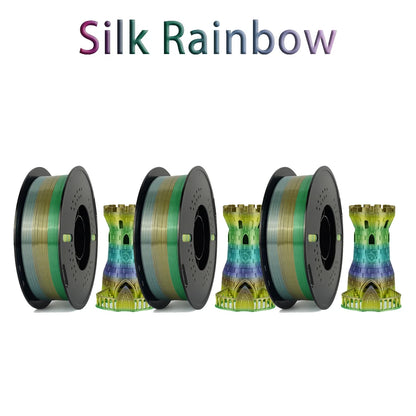 Tri-Color Dual-Color Silk Rainbow PLA Filament 1.75mm – Accurate +/-0.03mm, Compatible with Most FDM 3D Printers