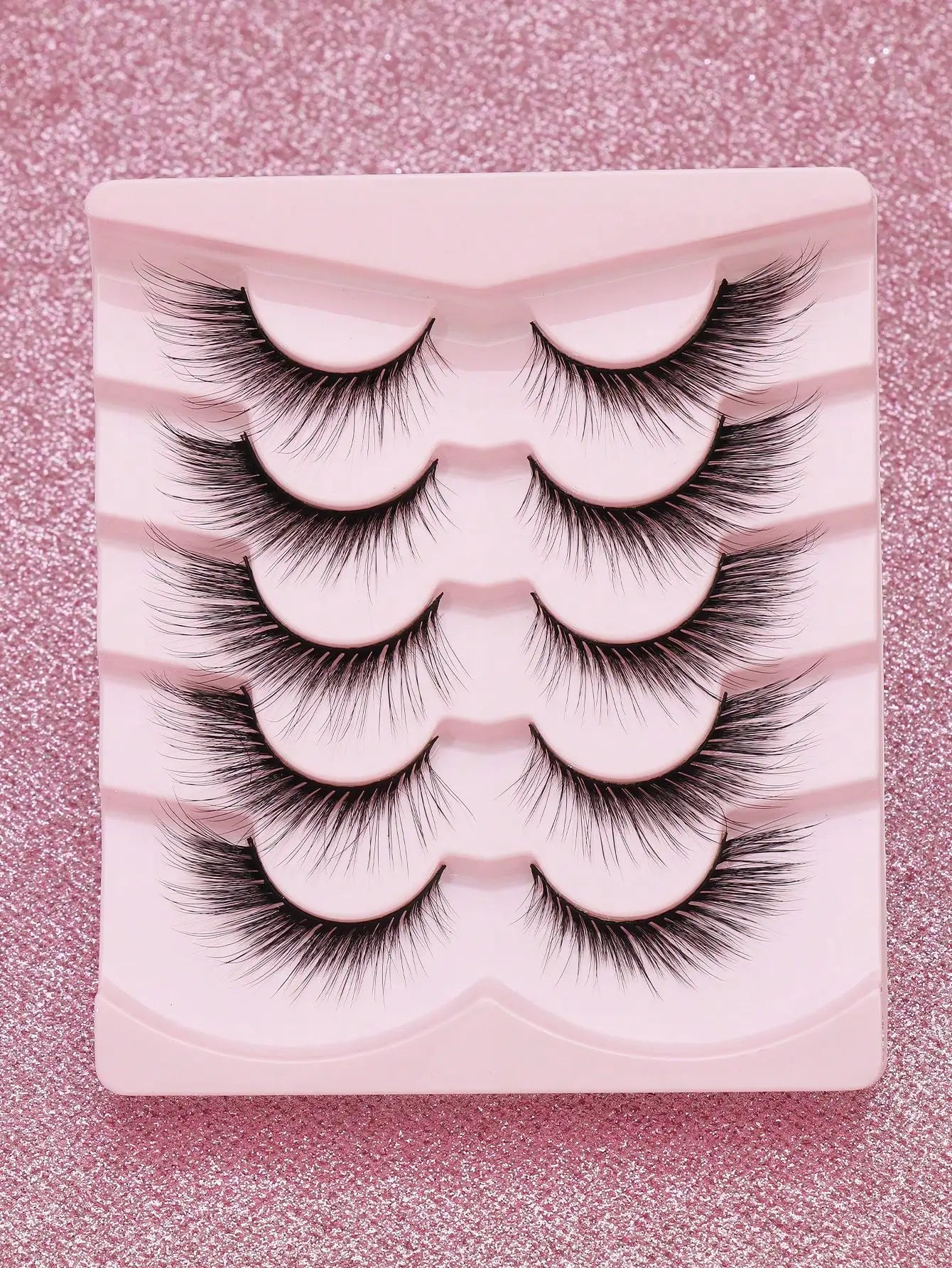 5 Pairs Cat Eye Faux Mink Eyelashes – Winged Long Natural Manga Style False Lashes Makeup Set