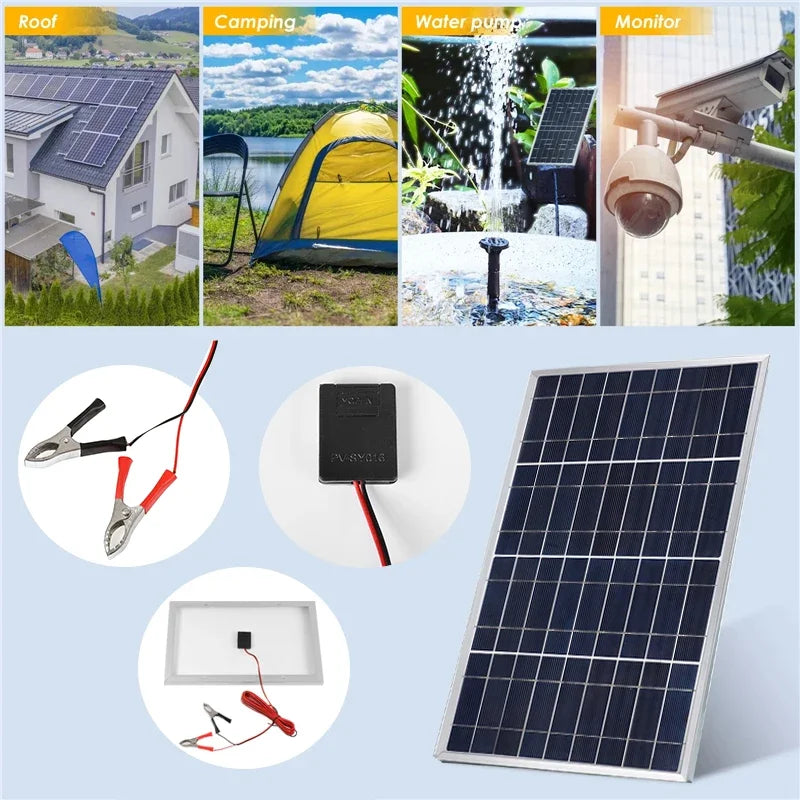 300W/600W Solar Panel Kit - Complete 12V Polycrystalline USB Power, Portable Outdoor Rechargeable Solar Cell Generator