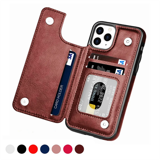 Luxury PU Leather Wallet Case - Kickstand Card Holder Cover with Slots for iPhone 15 14 13 12 11 Pro Max SE X XR XS Max 8 7 6 Plus