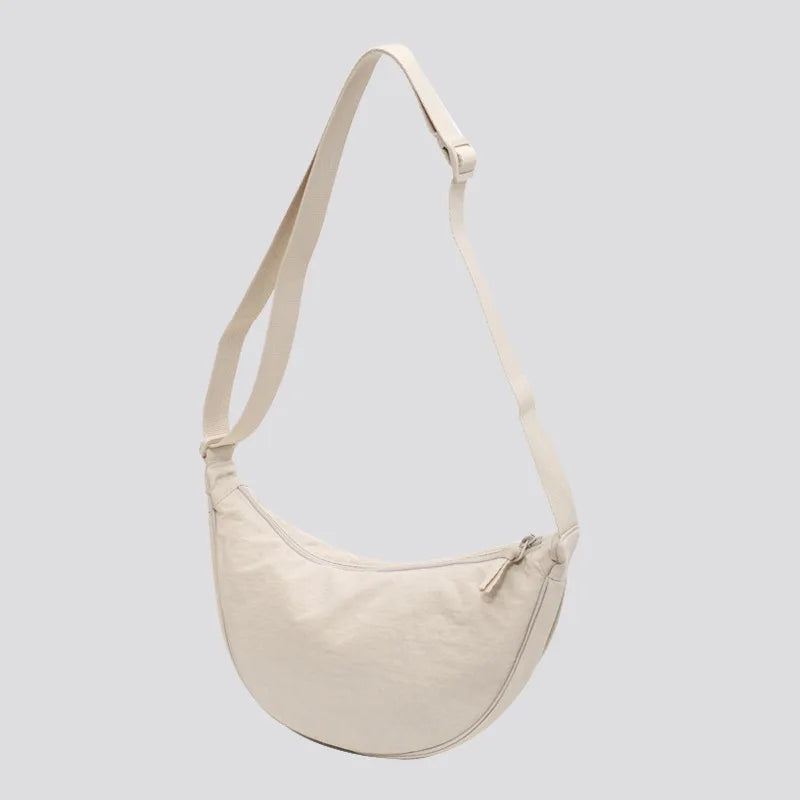 Solid Color Women's Portable Shoulder Bag – Simple Nylon Cloth Padded Crossbody Travel Purse & Messenger Bag