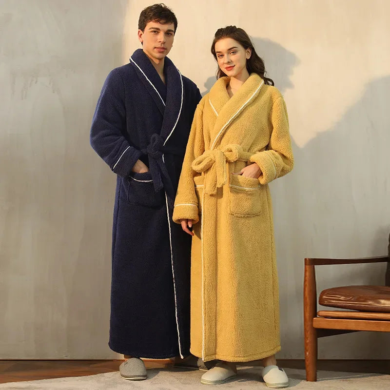 2025 Autumn Winter Cotton Robe – Thick Comfortable Large-Size Bathrobe for Men & Women, Luxury Couple Pajamas