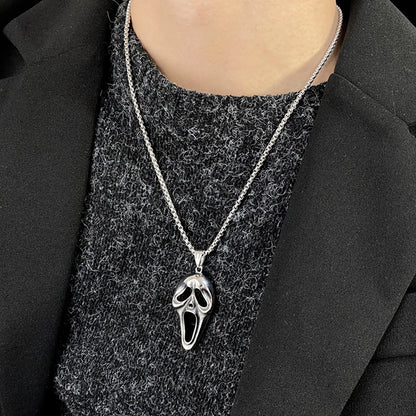 Screaming Skeleton Pendant Necklace – Vintage Hip Hop Punk Skull Stainless Steel Chain for Women and Men, Streetwear Fashion Jewelry